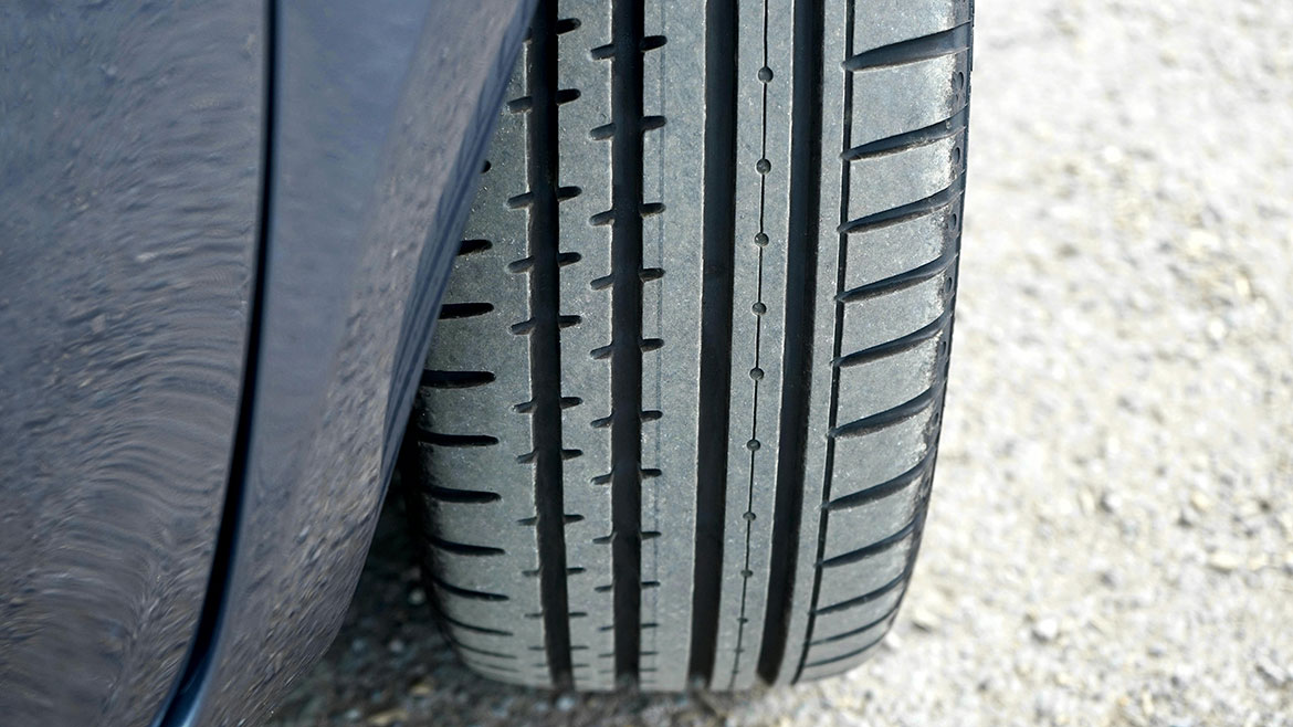Close up of a car tyre tread suitable for winter conditions